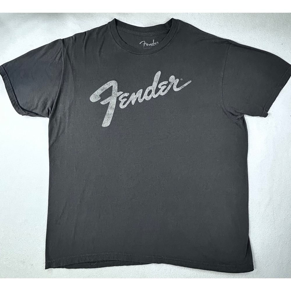 Vintage Fender Mens Large Graphic T-Shirt Black Weathered Cotton Short Sleeve L